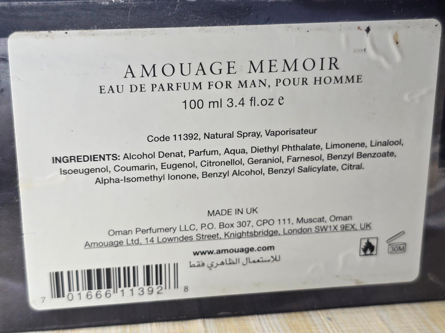 Memoir Man Amouage for men EDP Spray 100 ml 3.4 oz – Rare, Old Vintage Non Mag Cap, Original Bottle As Pics