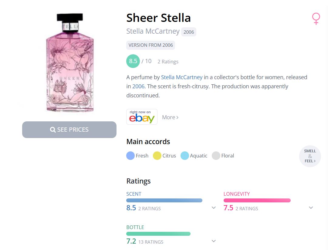 Sheer Stella 2006 Stella McCartney for women EDT Spray 100 ml 3.4 oz, Vintage, Rare, Sealed