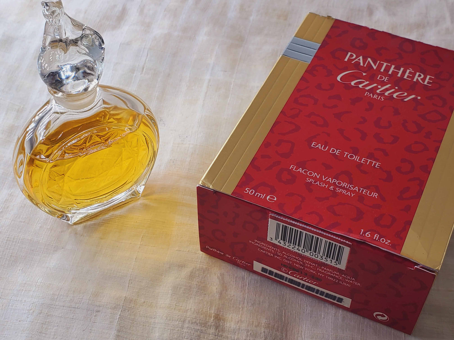 Cartier Panthere EDT Splash Bottle Glass Panther Stopper 50 ml 1.6 oz, Rare, Vintage, Pre-owned, Level As Pictured