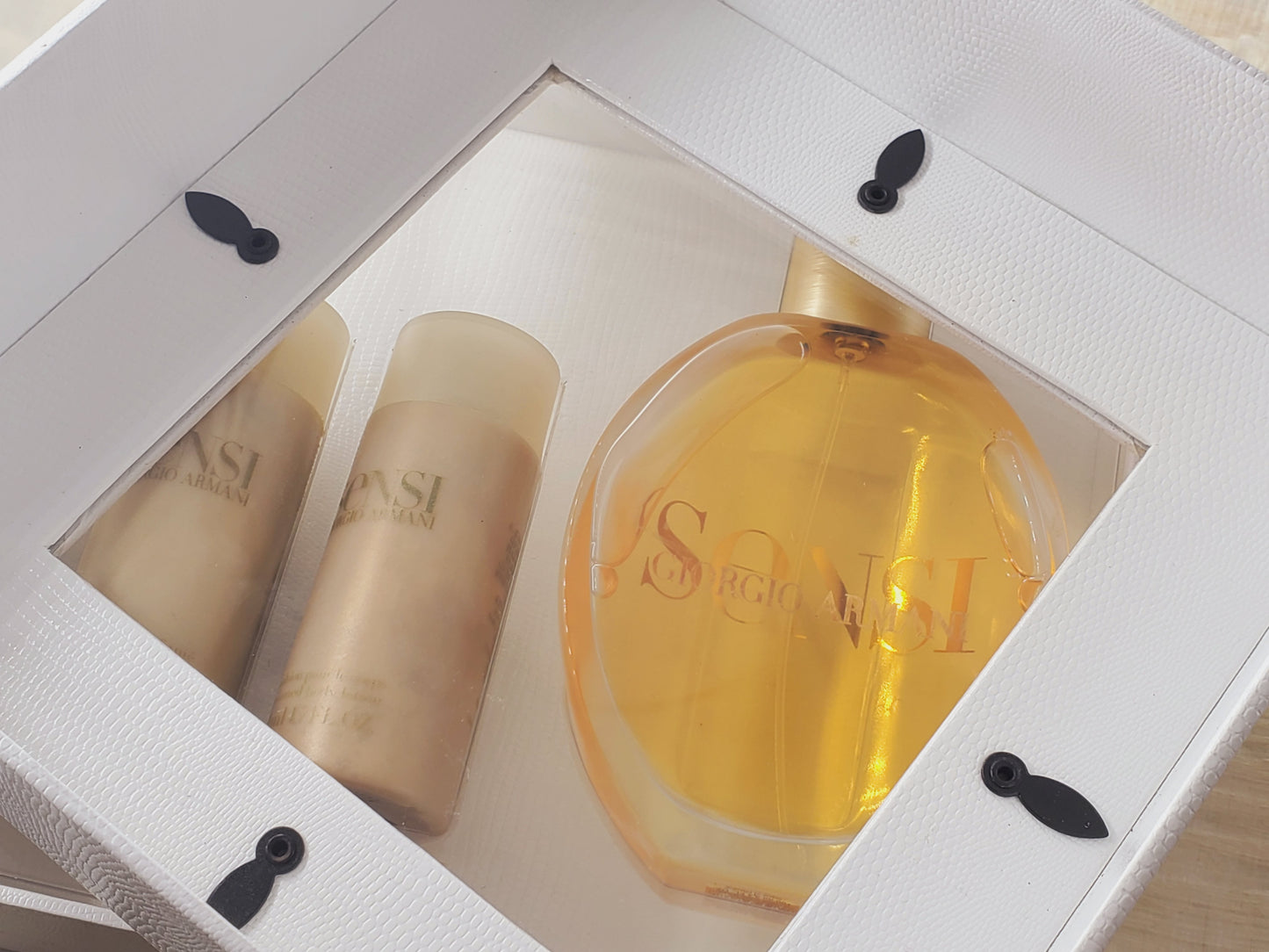 Giorgio Armani Sensi EDP Spray 100 ml 3.4 oz + Shower Jel + Lotion + Picture Frame Box, Vintage, As Pic, SET