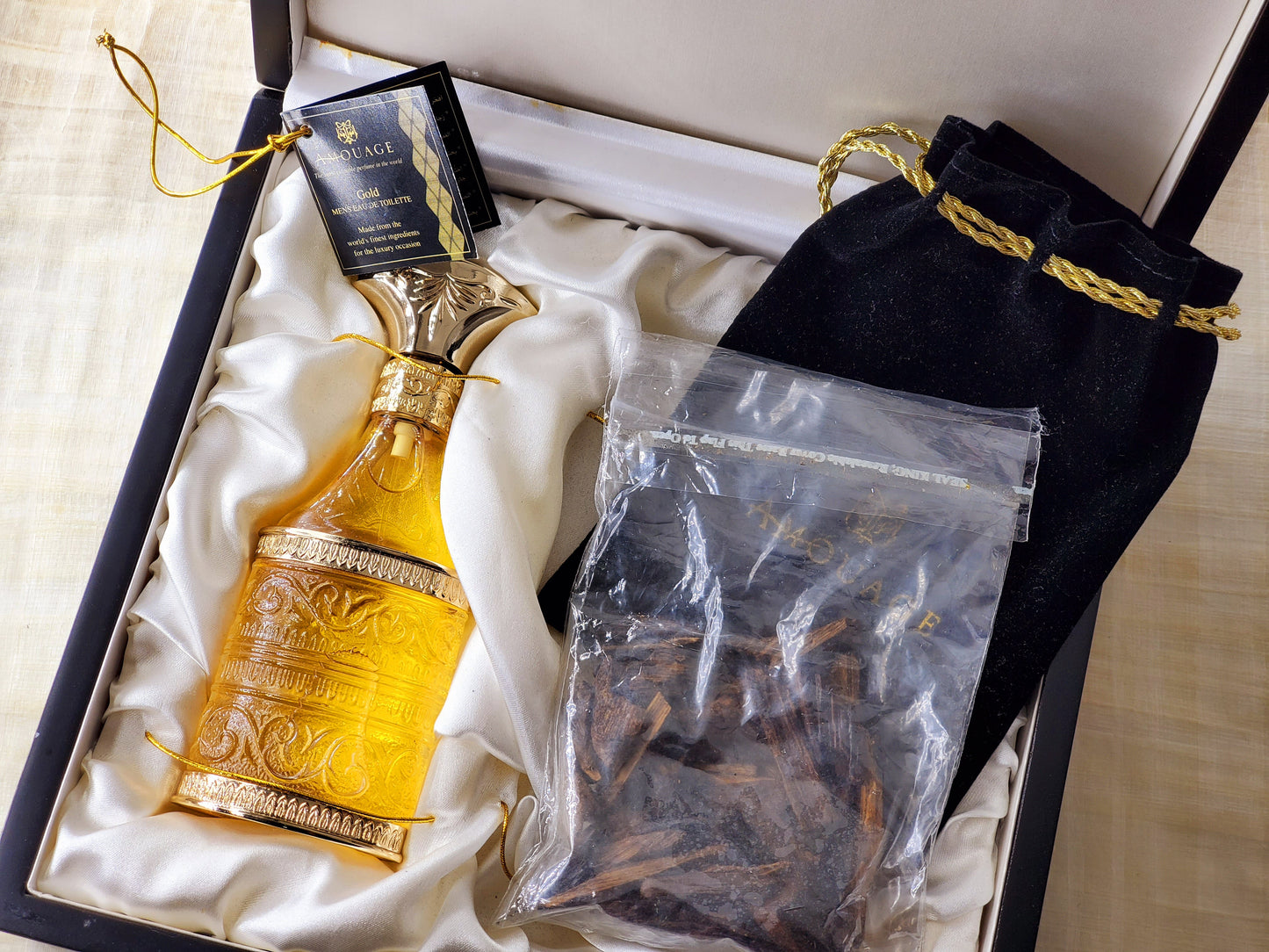 SET Amouage Gold pour Homme EDT Spray 50 ml 1.7 oz + Bukkur Ships, Vintage, Very Rare, Hard to find, Crystal BottlePlated 24k Gold