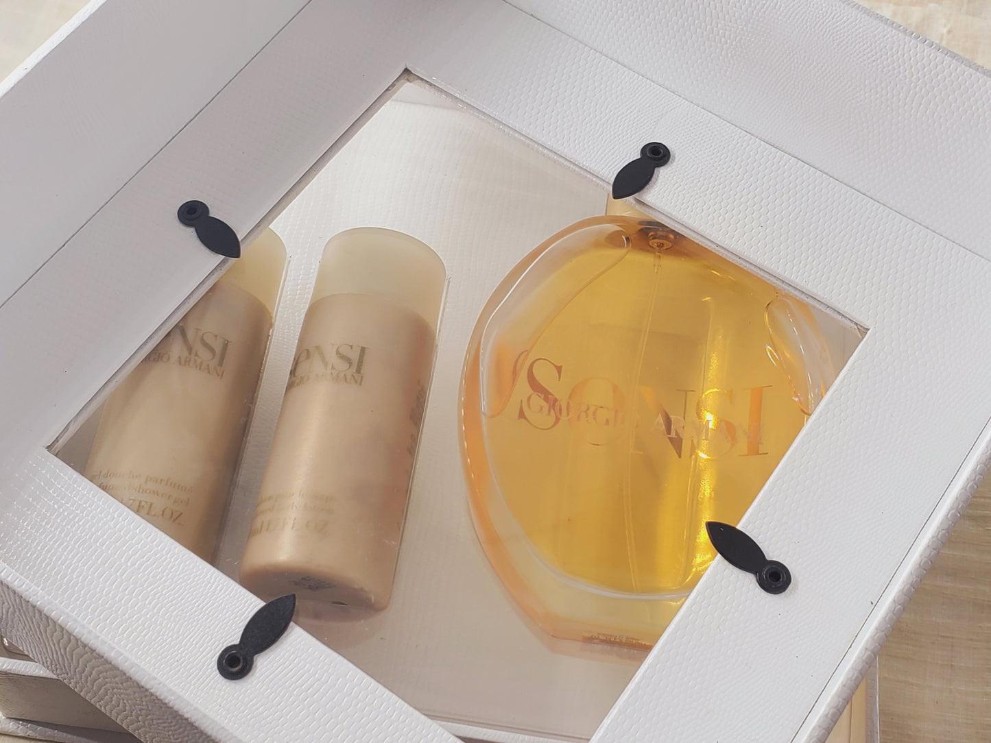 Giorgio Armani Sensi EDP Spray 100 ml 3.4 oz + Shower Jel + Lotion + Picture Frame Box, Vintage, As Pic, SET
