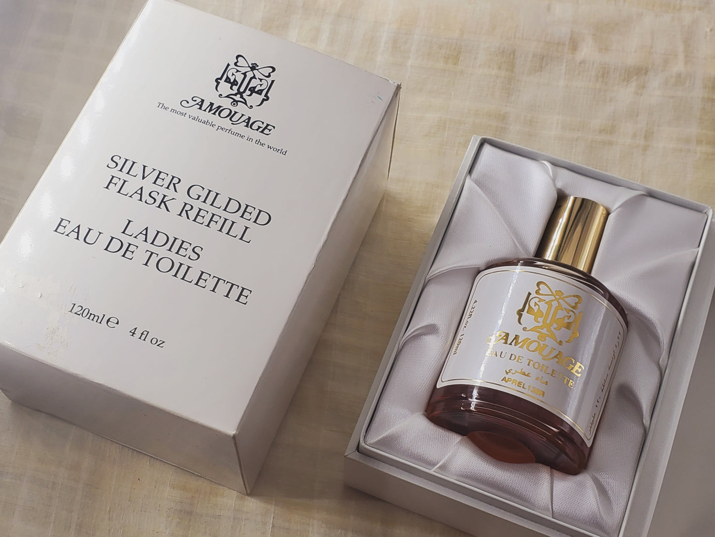 Amouage Silver Gilded Flask Refill Ladies EDT Spray 120 ml 4 oz OR 50 ml 1.7 oz, Vintage, Rare