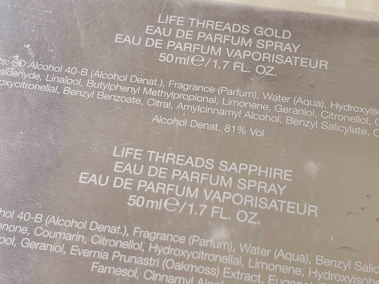 Life Threads Gold 50 ml 1.7 oz & Life Threads Sapphire 50 ml 1.7 oz La Prairie for women EDP Spray, Vintage, Rare, Sealed