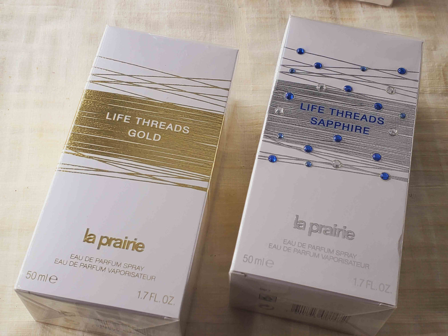 Life Threads Gold 50 ml 1.7 oz & Life Threads Sapphire 50 ml 1.7 oz La Prairie for women EDP Spray, Vintage, Rare, Sealed