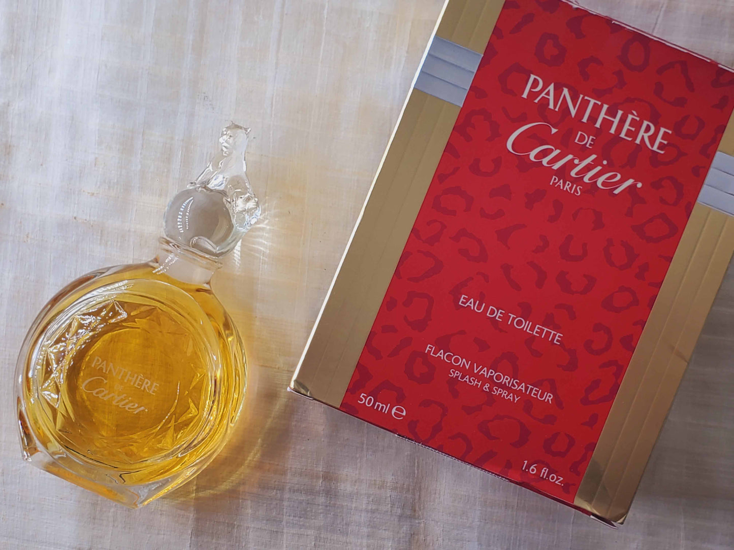 Cartier Panthere EDT Splash Bottle Glass Panther Stopper 50 ml 1.6 oz, Rare, Vintage, Pre-owned, Level As Pictured
